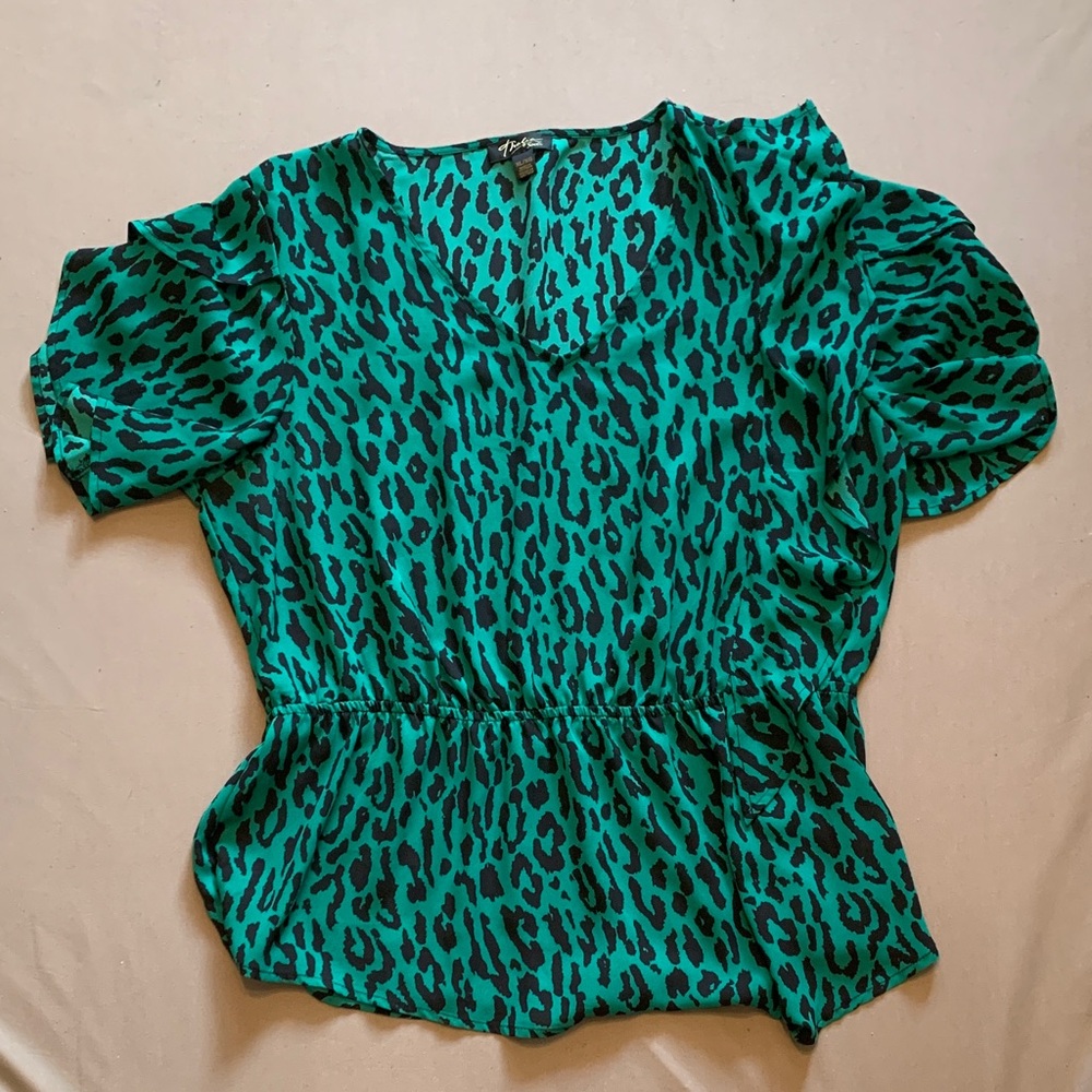 Green Animal Print Blouse size XL